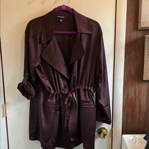 Nina Leonard Plum Satin Drawstring Blazer